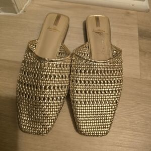 Sam Edelman Metallic Gold Woven Slip-On Mules
